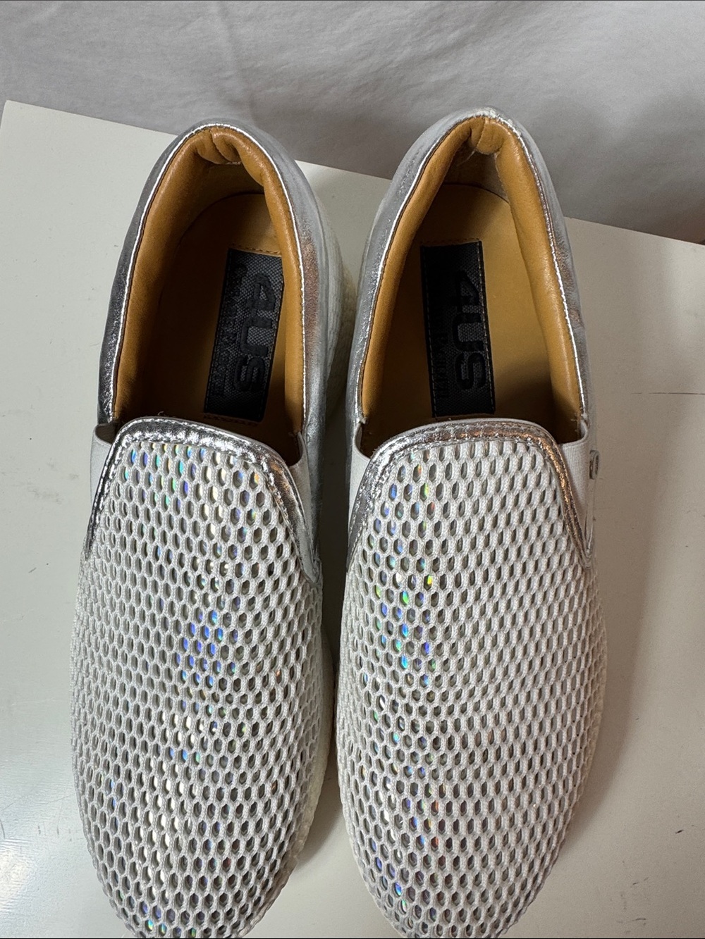 Cesare Paciotti Silver Mesh Slip-On Loafers